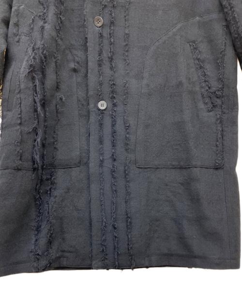 D.HYGEN（ディーハイゲン）D.HYGEN (ディーハイゲン) ウールSCABブロークンストライプジャガードフーデットハーフコート ブラック サイズ:3 未使用品の古着・服飾アイテム