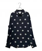 CELINEセリーヌ）の古着「LOOSE SHIRT IN PRINTED VISCOSE ルーズシャツ プリント ロゴ バイカラー」｜ブラック