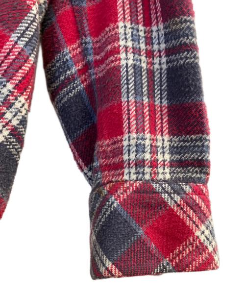 NUMBER (N)INE（ナンバーナイン）NUMBER (N)INE (ナンバーナイン) THS刺繍 ネップ加工 チェック フランネル フード付シャツ レッド サイズ:2の古着・服飾アイテム