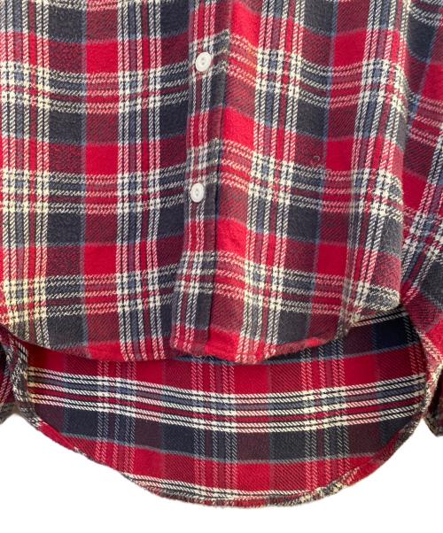 NUMBER (N)INE（ナンバーナイン）NUMBER (N)INE (ナンバーナイン) THS刺繍 ネップ加工 チェック フランネル フード付シャツ レッド サイズ:2の古着・服飾アイテム