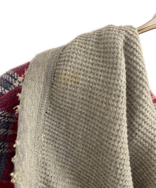 NUMBER (N)INE（ナンバーナイン）NUMBER (N)INE (ナンバーナイン) THS刺繍 ネップ加工 チェック フランネル フード付シャツ レッド サイズ:2の古着・服飾アイテム