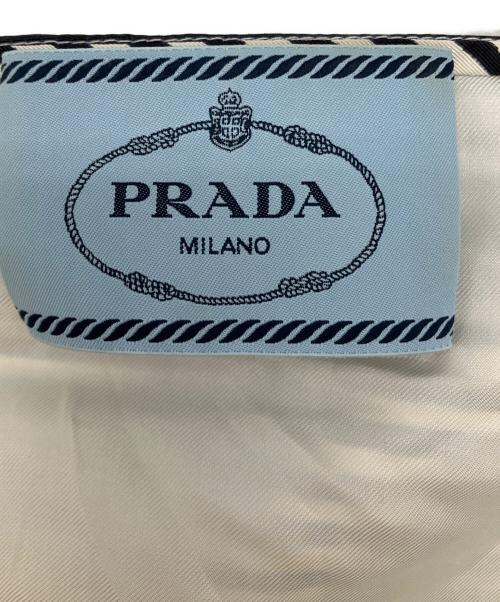 PRADA（プラダ）PRADA (プラダ) ベルテッドボーダーノースリーブワンピース ブラック×ホワイト サイズ:Mの古着・服飾アイテム
