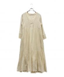 ne quittez pas（ヌキテパ）の古着「Cotton Lurex Stripe Tiered Dress」｜ベージュ