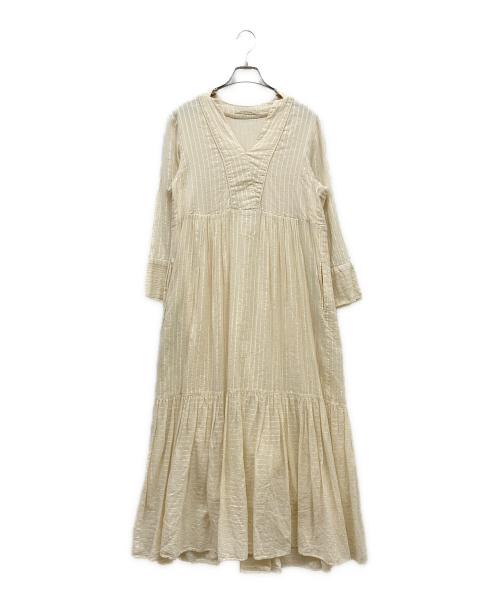 ne quittez pas（ヌキテパ）ne quittez pas (ヌキテパ) Cotton Lurex Stripe Tiered Dress ベージュ サイズ:Mの古着・服飾アイテム