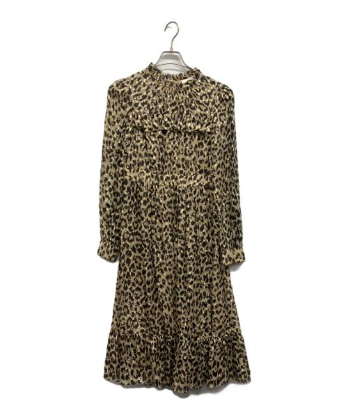 Kate Spade（ケイトスペード）Kate Spade (ケイトスペード) Leopard Print Clipped Dot Midi Dress ベージュ サイズ:2の古着・服飾アイテム