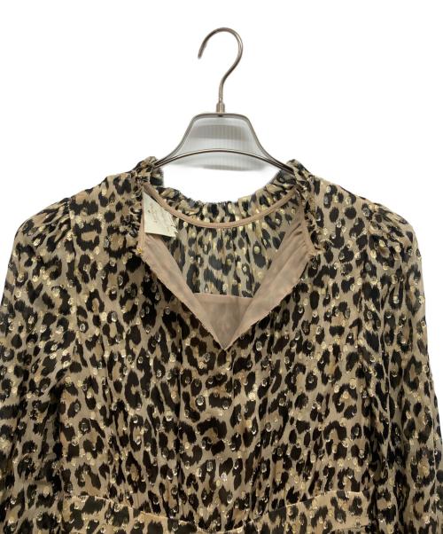 Kate Spade（ケイトスペード）Kate Spade (ケイトスペード) Leopard Print Clipped Dot Midi Dress ベージュ サイズ:2の古着・服飾アイテム