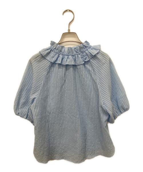 NOLLEY'S sophi（ノーリーズソフィー）NOLLEY'S sophi (ノーリーズソフィー) サッカーチェックフリルネックブラウス スカイブルー サイズ:38の古着・服飾アイテム