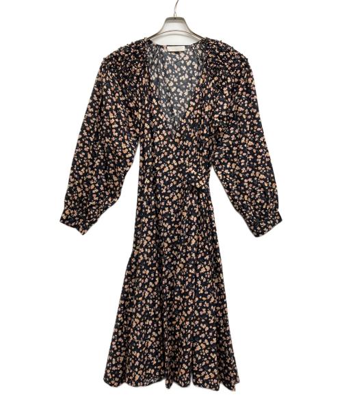 merlette（マーレット）merlette (マーレット) フラワープリントラップドレス ブラック サイズ:XSの古着・服飾アイテム