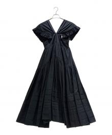 CECILIE BAHNSEN（セシリーバンセン）の古着「Ruffle Gathered Maxi Dress/フリルギャザーロングワンピース」｜ブラック