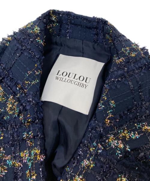 Loulou Willoughby（ルルウィルビー）Loulou Willoughby (ルルウィルビー) ラメチェックツイードテーラードジャケット ネイビー サイズ:2 未使用品の古着・服飾アイテム