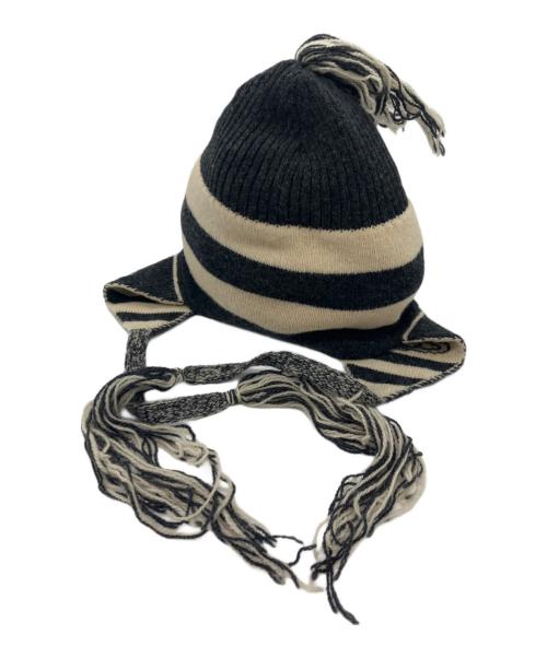 Vivienne Westwood（ヴィヴィアンウエストウッド）Vivienne Westwood (ヴィヴィアンウエストウッド) 00's Original knit hat with ear flaps アイボリー×グレーの古着・服飾アイテム