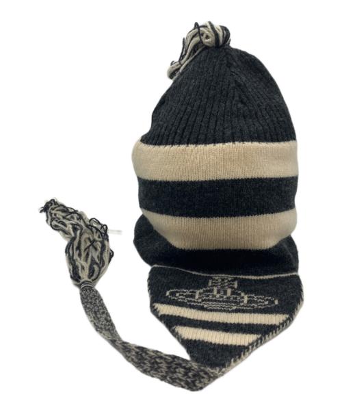 Vivienne Westwood（ヴィヴィアンウエストウッド）Vivienne Westwood (ヴィヴィアンウエストウッド) 00's Original knit hat with ear flaps アイボリー×グレーの古着・服飾アイテム