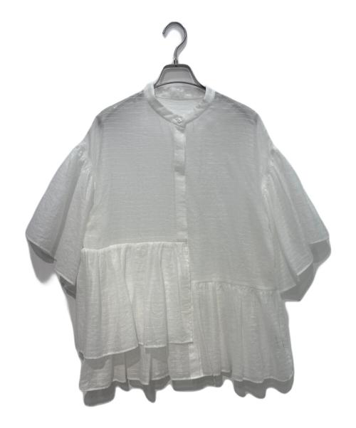 UNITED ARROWS（ユナイテッドアローズ）UNITED ARROWS (ユナイテッドアローズ) シアーラメ イレギュラーペプラム 六分袖 ブラウス ホワイト サイズ:Freeの古着・服飾アイテム