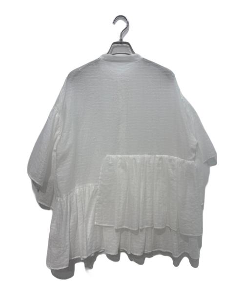 UNITED ARROWS（ユナイテッドアローズ）UNITED ARROWS (ユナイテッドアローズ) シアーラメ イレギュラーペプラム 六分袖 ブラウス ホワイト サイズ:Freeの古着・服飾アイテム