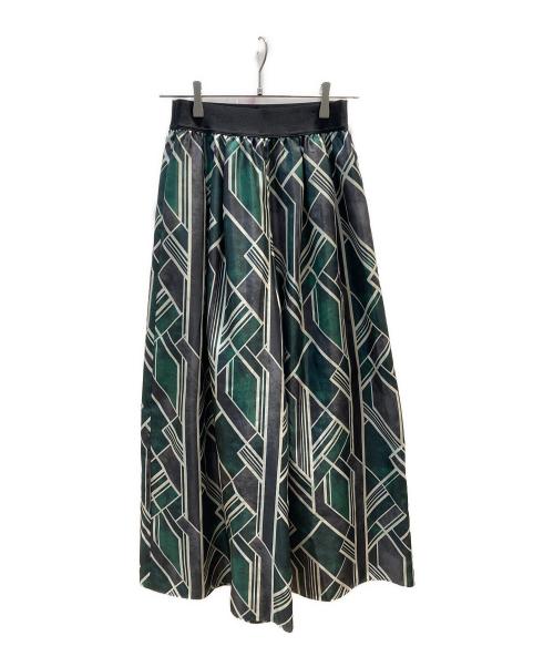 M・Fil（エムフィル）M・fil (エムフィル) プリントワイドパンツ グリーン サイズ:36の古着・服飾アイテム