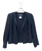 CHANELシャネル）の古着「シルク混ノーカラージャケット」｜ブラック