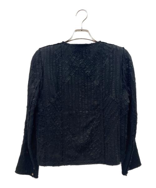 CHANEL（シャネル）CHANEL (シャネル) シルク混ノーカラージャケット ブラック サイズ:40の古着・服飾アイテム