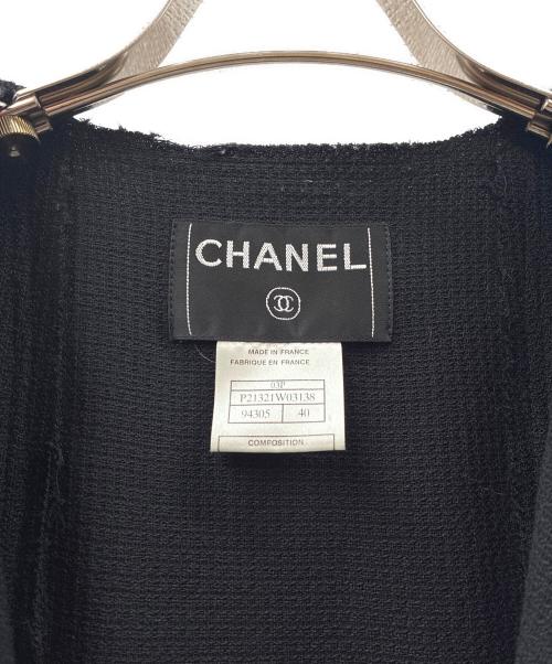 CHANEL（シャネル）CHANEL (シャネル) シルク混ノーカラージャケット ブラック サイズ:40の古着・服飾アイテム