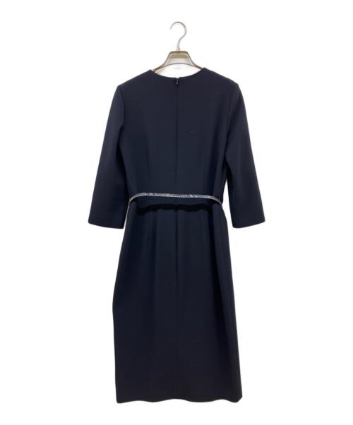 MaxMara（マックスマーラ）MaxMara (マックスマーラ) ベルト付きウールフリルワンピース ネイビー サイズ:42の古着・服飾アイテム