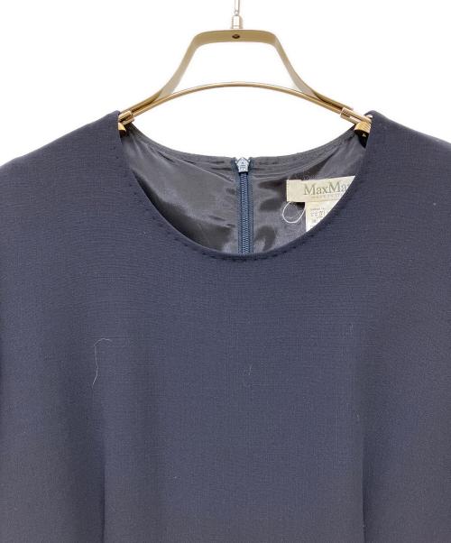 MaxMara（マックスマーラ）MaxMara (マックスマーラ) ベルト付きウールフリルワンピース ネイビー サイズ:42の古着・服飾アイテム