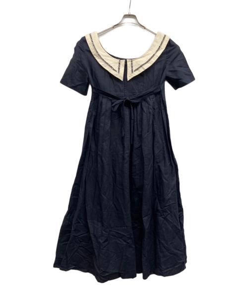 NANCY JOHNSON（ナンシー ジョンソン）NANCY JOHNSON (ナンシー ジョンソン) リネンコットンワンピース ネイビー サイズ:Sの古着・服飾アイテム