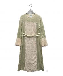 STUDIOUS（ステュディオス）の古着「ファーカットジャガードワンピース」｜ライトグリーン