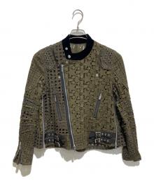 sacai（サカイ）の古着「レースダブルライダースジャケット」｜オリーブ