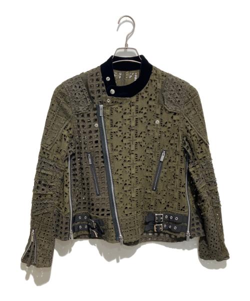 sacai（サカイ）sacai (サカイ) レースダブルライダースジャケット オリーブ サイズ:Sの古着・服飾アイテム