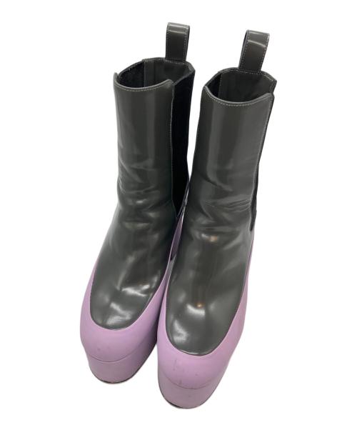 DRIES VAN NOTEN（ドリスヴァンノッテン）DRIES VAN NOTEN (ドリスヴァンノッテン) チャンキープラットフォームパテントブーツ グレー×パープル サイズ:SIZE 35の古着・服飾アイテム