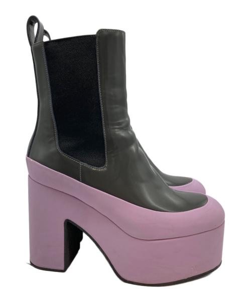 DRIES VAN NOTEN（ドリスヴァンノッテン）DRIES VAN NOTEN (ドリスヴァンノッテン) チャンキープラットフォームパテントブーツ グレー×パープル サイズ:SIZE 35の古着・服飾アイテム