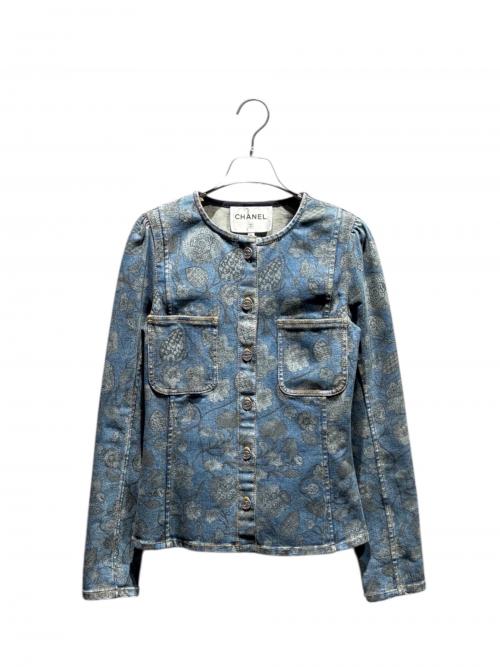 CHANEL（シャネル）CHANEL (シャネル) ノーカラーデニムジャケット ブルー サイズ:36の古着・服飾アイテム
