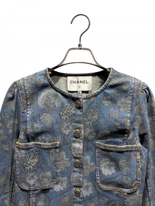CHANEL（シャネル）CHANEL (シャネル) ノーカラーデニムジャケット ブルー サイズ:36の古着・服飾アイテム