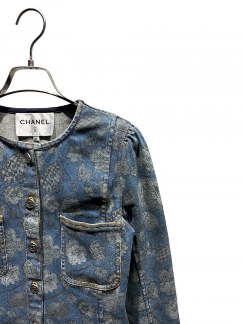 CHANEL（シャネル）CHANEL (シャネル) ノーカラーデニムジャケット ブルー サイズ:36の古着・服飾アイテム