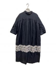 mina perhonen（ミナ ペルホネン）の古着「Floraleafギャザードレス」｜ネイビー