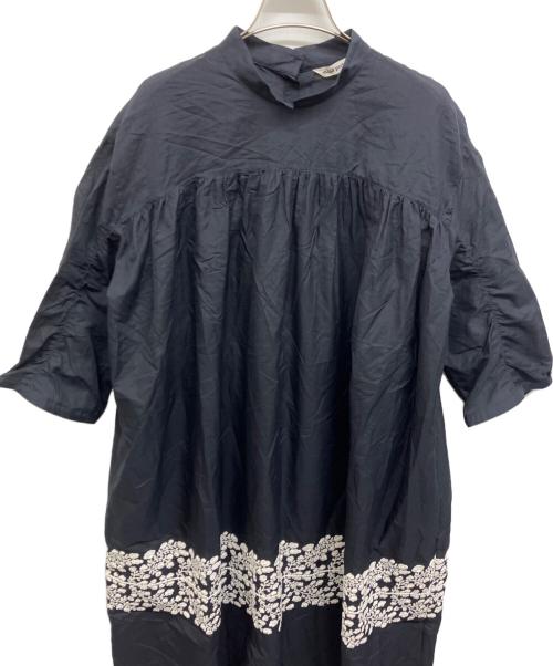 mina perhonen（ミナ ペルホネン）mina perhonen (ミナ ペルホネン) Floraleafギャザードレス ネイビー サイズ:38の古着・服飾アイテム