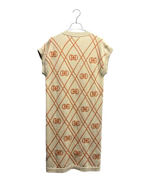 HERMES（エルメス）HERMES (エルメス) H Rond カシミヤニットワンピース ベージュ×オレンジ サイズ:34の古着・服飾アイテム