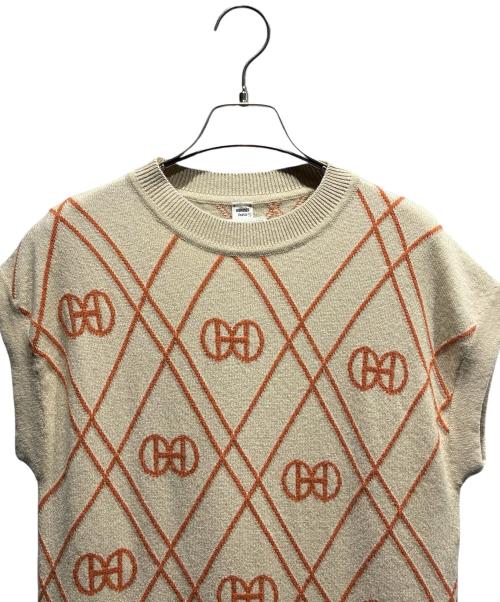 HERMES（エルメス）HERMES (エルメス) H Rond カシミヤニットワンピース ベージュ×オレンジ サイズ:34の古着・服飾アイテム