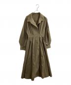 ELENDEEKエレンディーク）の古着「OPEN COLLAR F/F OP / オープンカラーフィット＆フレアワンピース / 512550303301」｜カーキ