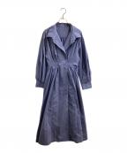 ELENDEEKエレンディーク）の古着「OPEN COLLAR F/F OP / オープンカラーフィット＆フレアワンピース / 512550303301」｜ライトブルー