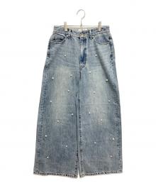 ARPEGE STORY（アルページュストーリー）の古着「パール付きローウエストデニムパンツ」｜ブルー