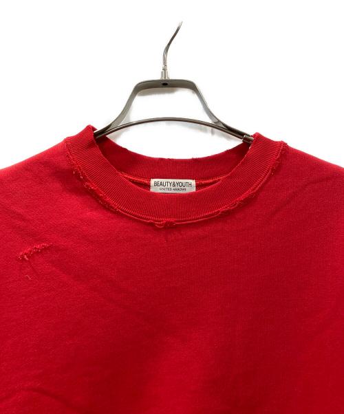 BEAUTY&YOUTH（ビューティーアンドユース）BEAUTY&YOUTH (ビューティーアンドユース) クラッシュ クルーネック スウェット レッド サイズ:Sの古着・服飾アイテム