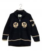 CANADIAN SWEATERカナディアンセーター）の古着「スカル柄カウチンジャケット」｜ブラック