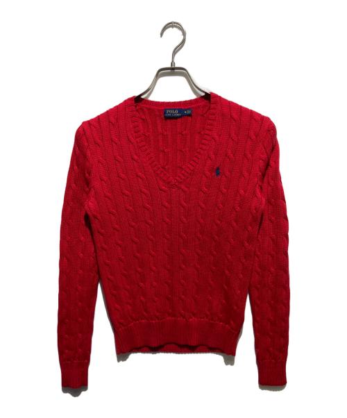 POLO RALPH LAUREN（ポロ・ラルフローレン）POLO RALPH LAUREN (ポロ・ラルフローレン) Vネックケーブルニット レッド サイズ:Mの古着・服飾アイテム