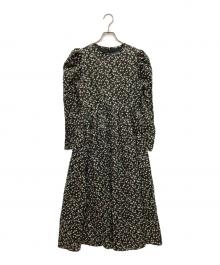 OBLI（オブリ）の古着「パフスリーブブラックフラワーワンピース」｜ブラック