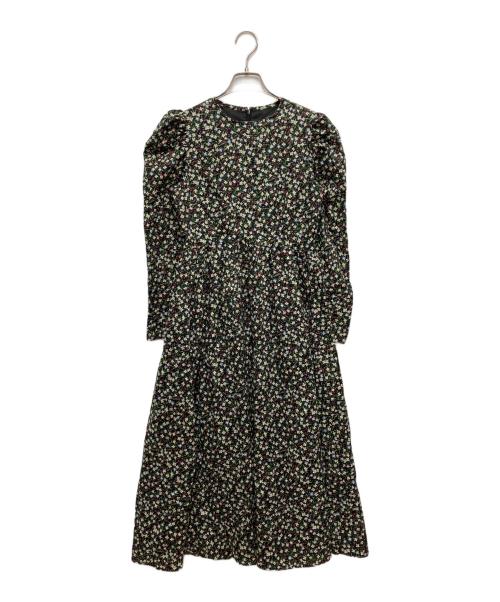 OBLI（オブリ）OBLI (オブリ) パフスリーブブラックフラワーワンピース ブラックの古着・服飾アイテム