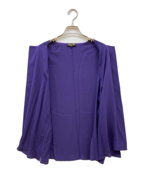 DRAWER（ドゥロワー）DRAWER (ドゥロワー) シルクジョーゼットノーカラーブラウス パープル サイズ:36の古着・服飾アイテム