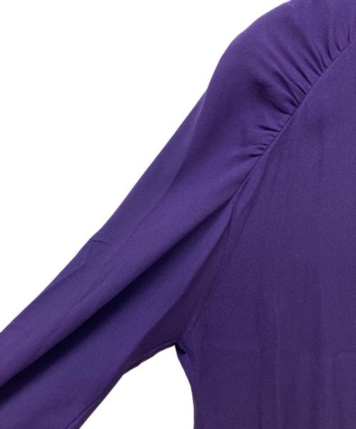 DRAWER（ドゥロワー）DRAWER (ドゥロワー) シルクジョーゼットノーカラーブラウス パープル サイズ:36の古着・服飾アイテム