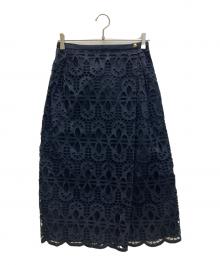 DRAWER（ドゥロワー）の古着「コットンレースラップスカート」｜ネイビー