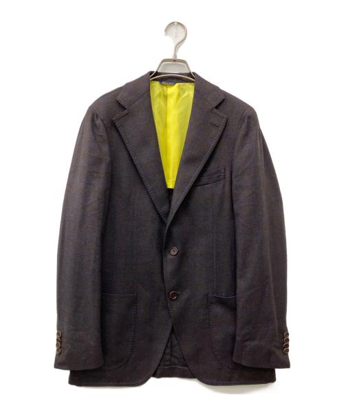 GABO（ガボ）gabo (ガボ) カシミア混チェックテーラードジャケット ブラウン サイズ:48の古着・服飾アイテム