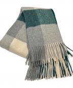 JOHNSTONS OF ELGINジョンストンズオブエルガン）の古着「カシミヤ大判チェックストール」｜グリーン/クリーム/グレー